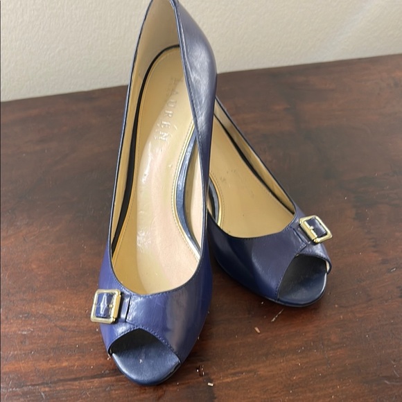 Ralph Lauren Blue Peep-Toe Heels with Buckle Sz8.5 - Picture 1 of 11